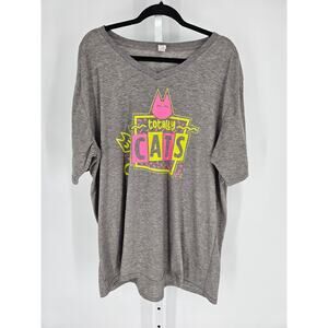Cat Lady Womens Sz 2XL Short Sleeve T Shirt Gray Funny Neon Cat Graphic